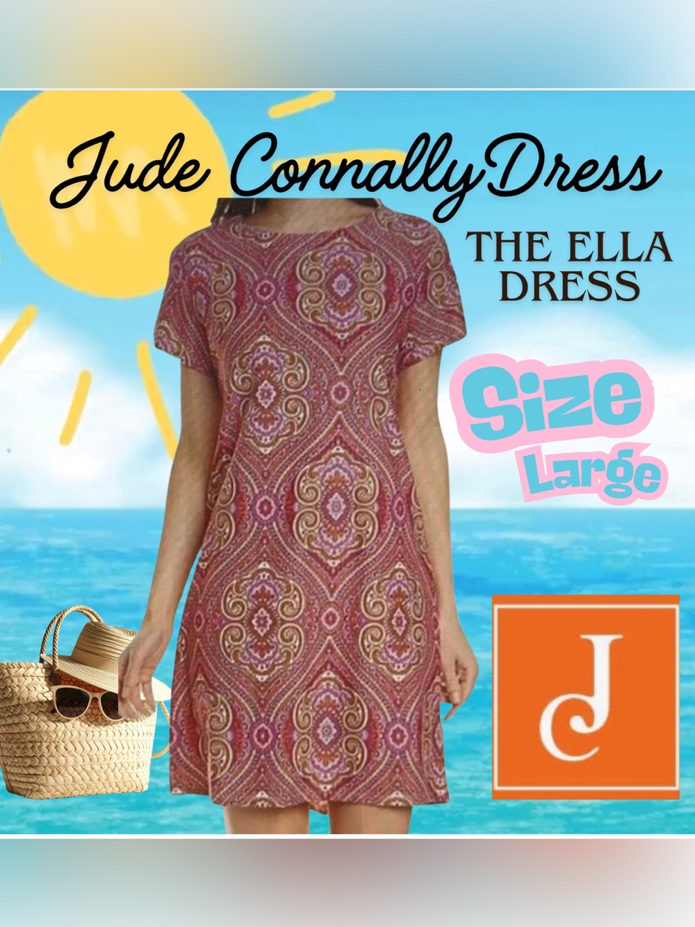 Jude Connally Ella Dress in Paisley Medallion Hot Pink, size large